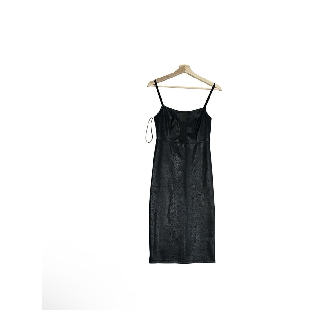NEW Bebe Vegan Midi Dress Women Sz S Black Croc Leather Back Zip Holiday Gift